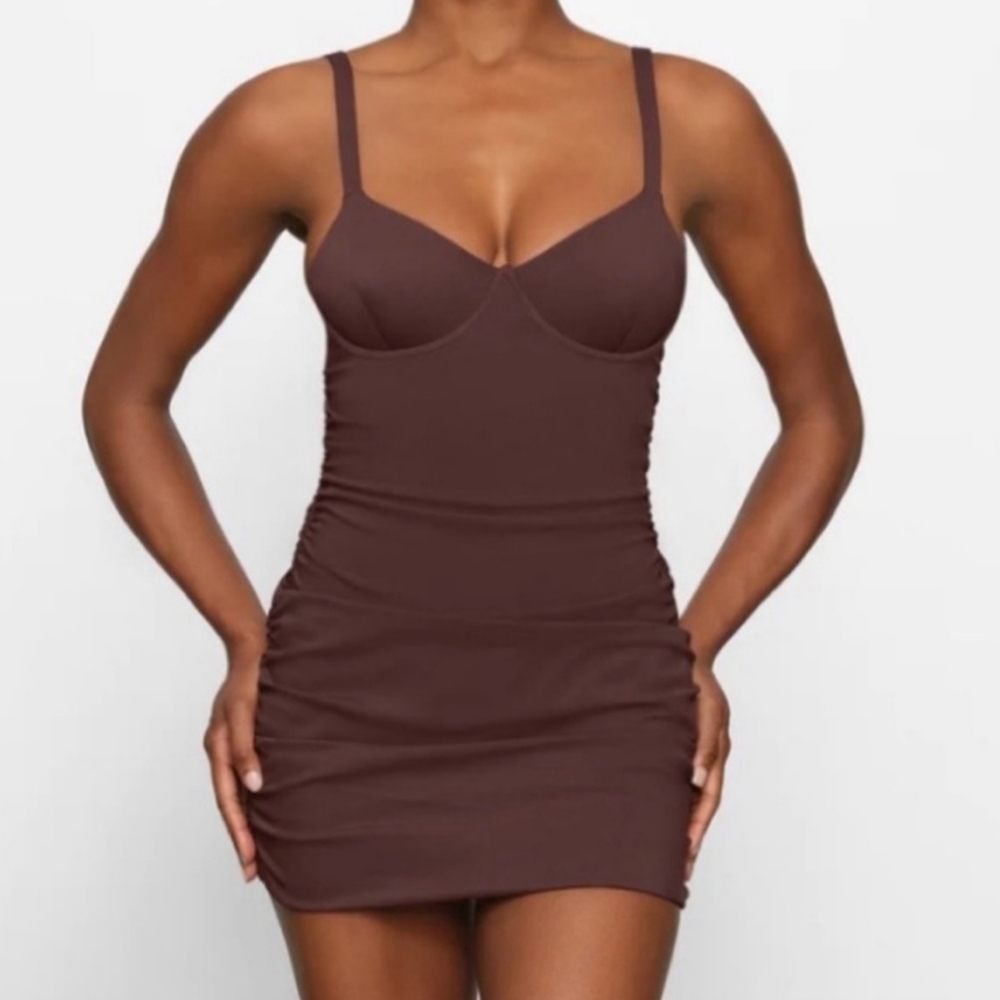 Skims Sculpting Swim Ruched One Piece In Cocoa Size S NWT MSRP $128